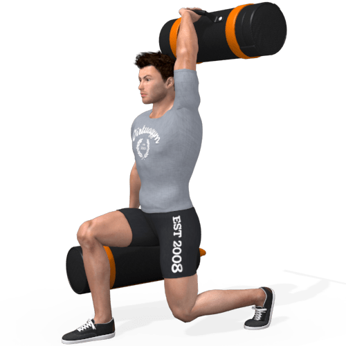Sandbag Reverse Lunge Suitcase Overhead Video Exercise Guide