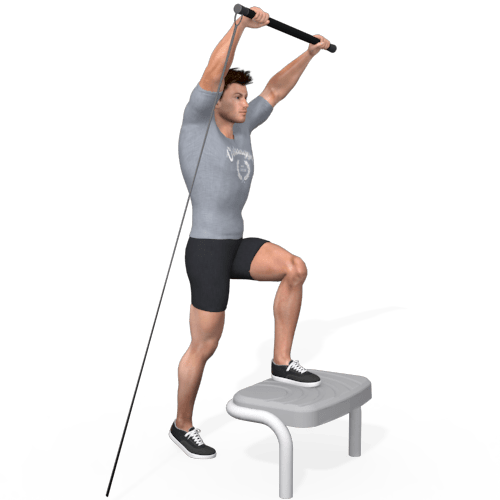 Pulley One Leg Switch Step Overhead Press Video Exercise Guide