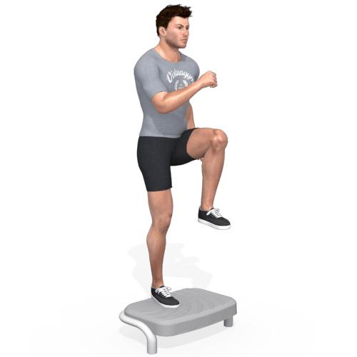 Aerobic Step Step Up Knee Arm Raise Video Exercise Guide